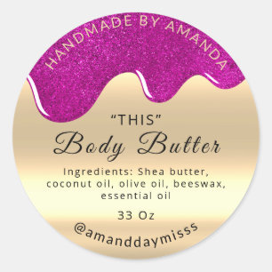 Body Butter Drips Product Pink Packaging Gold Classic Round Sticker
