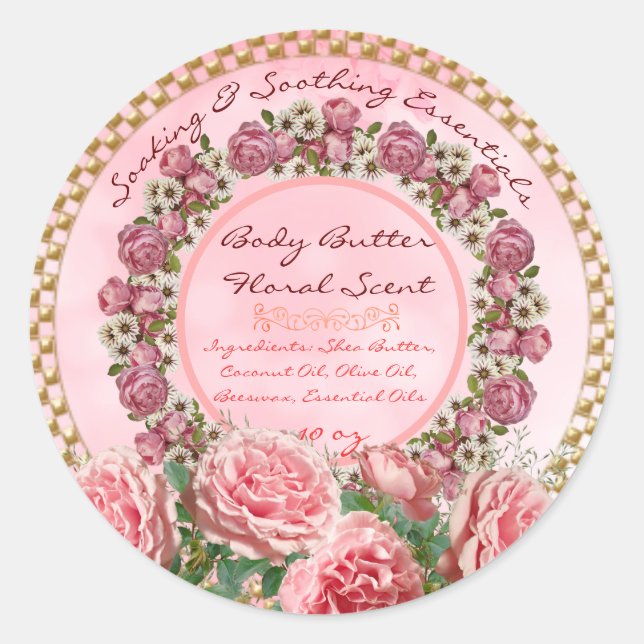 Body Butter Floral Classic Round Sticker (Front)
