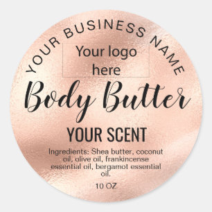 body butter gold blush pink add your logo classic round sticker