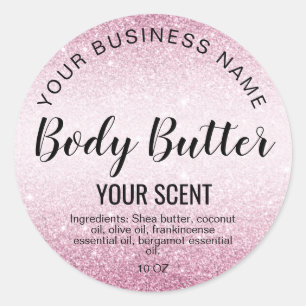 body butter gold  pink glitter classic round sticker