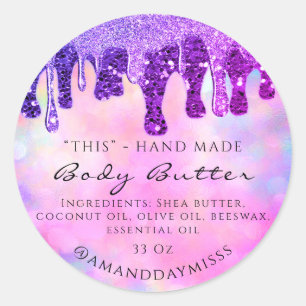 Body Butter Handmade Packaging Glitter Drips Pinky Classic Round Sticker