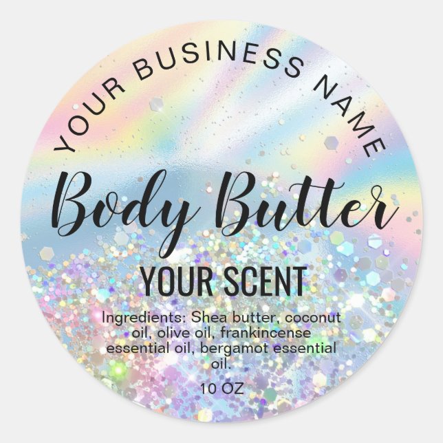 body butter  holograph foil add your logo classic round sticker (Front)