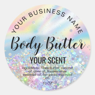 body butter  holograph foil add your logo classic round sticker