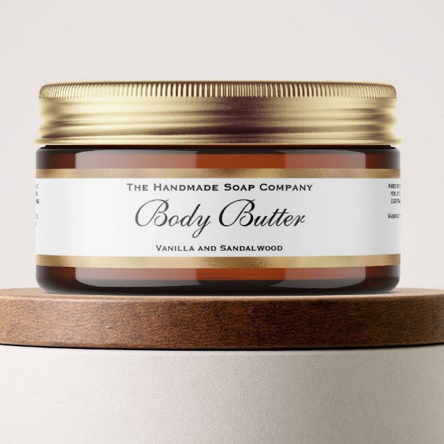 Body Butter Jar Label - White w Blush Gold Border (Creator Uploaded)