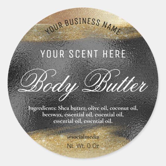 Body Butter Labels Black With Gold Ink (Front)