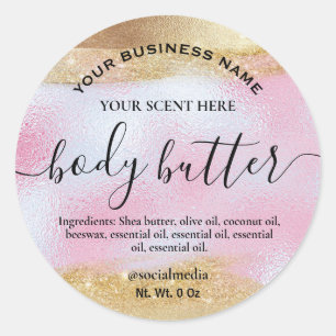 Body Butter Labels In Gold And Holographic Pink