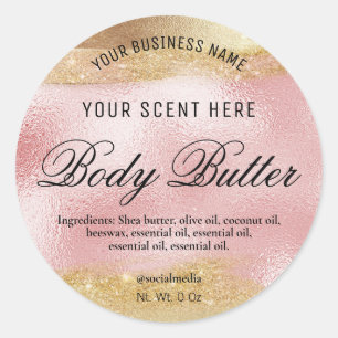 Body Butter Labels Pink With Gold Ink