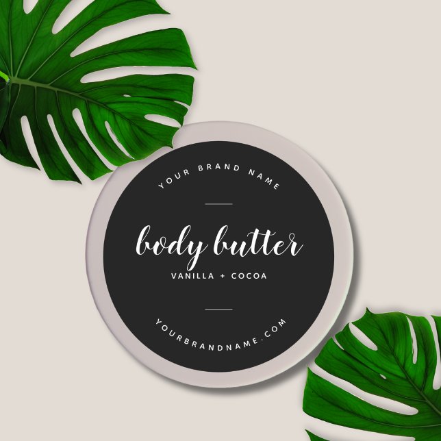 Body butter modern black product classic round sticker (Creator Uploaded)