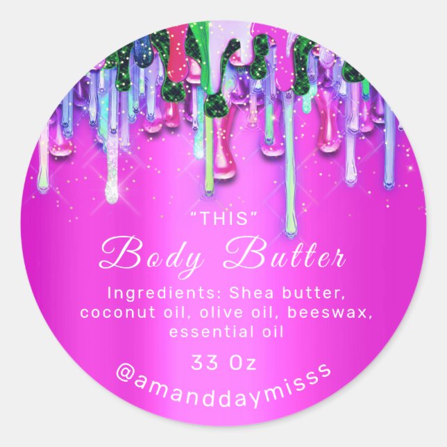 Body Butter Packaging Online Beauty Pink Drips Classic Round Sticker (Front)