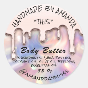 Body Butter Packaging Rose Drips Holograph Classic Round Sticker