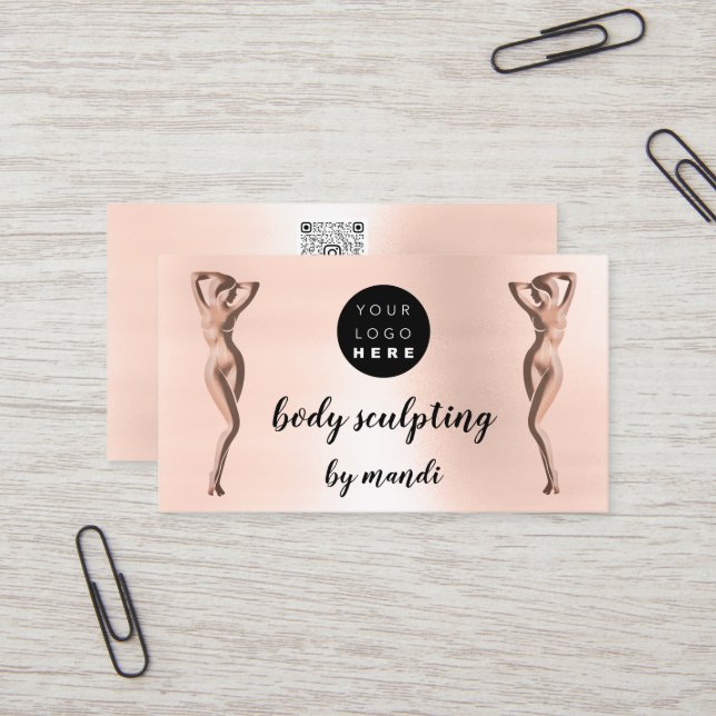 Body Care Sclupting Care Custom Logo QR Code Rose Business Card (Front/Back In Situ)