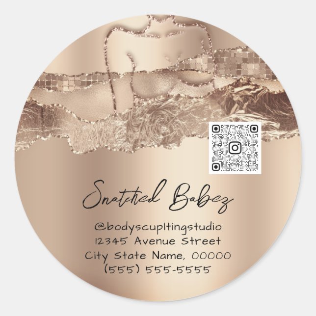 Body Care Sculpting Cosmetic Logo QR Small Busines Classic Round Sticker (Front)