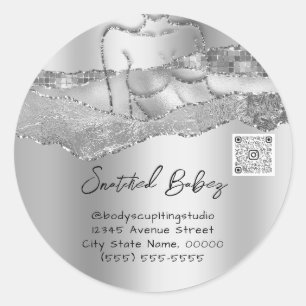 Body Care Sculpting Cosmetics Logo QR Code Grey Classic Round Sticker