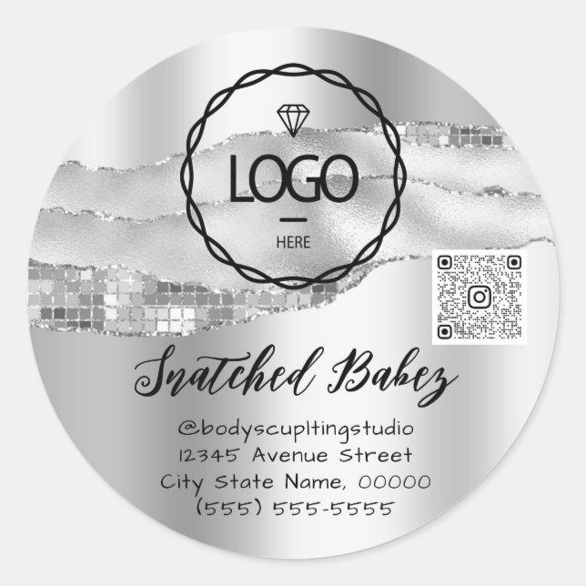 Body Care Sculpting Cosmetics Logo QR Code Silver Classic Round Sticker (Front)