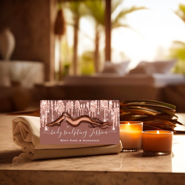 Body Care Sculpting QRCode Logo Rose Glitter Business Card (Body Care Sculpting QR Code Logo Rose Glitter Business Card 
)