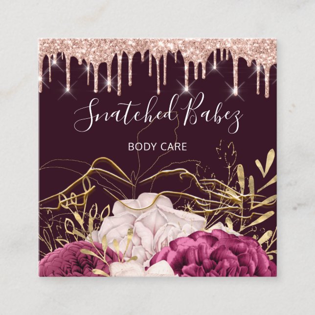 Body Care Sculpting QRCODE Rose Flowers Bordeaux Square Business Card (Front)