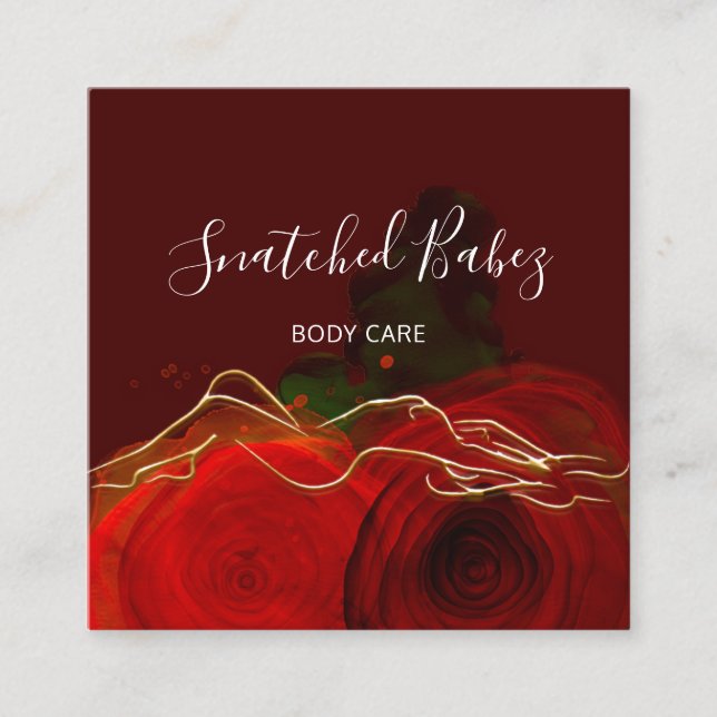 Body Care Sculpting QRCODE Rose Red Burgund Floral Square Business Card (Front)