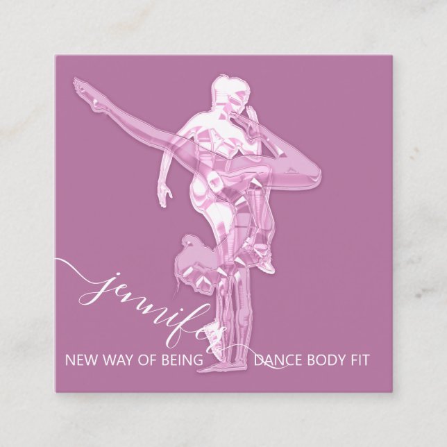 Body Fitness Dance Couch QRCODE Logo Pink Pastel Square Business Card (Front)
