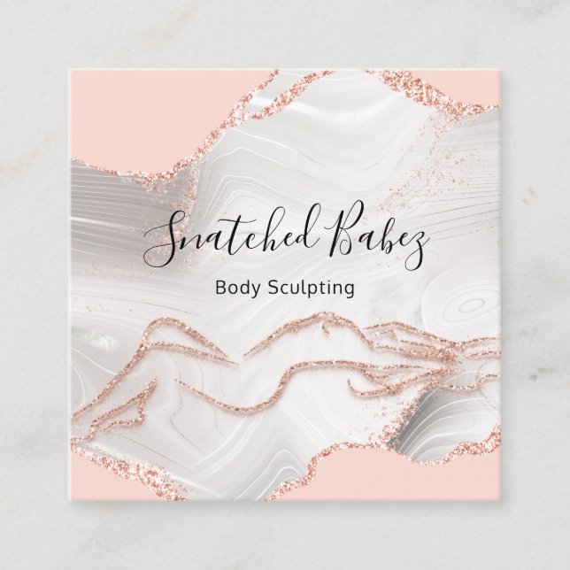 Body Logo Massage Sculpting Marble Blush QRCODE  Square Business Card (Front)