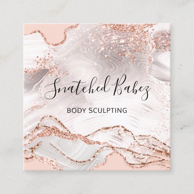 Body Logo Massage Sculpting Marble Rose QRCODE  Square Business Card (Front)