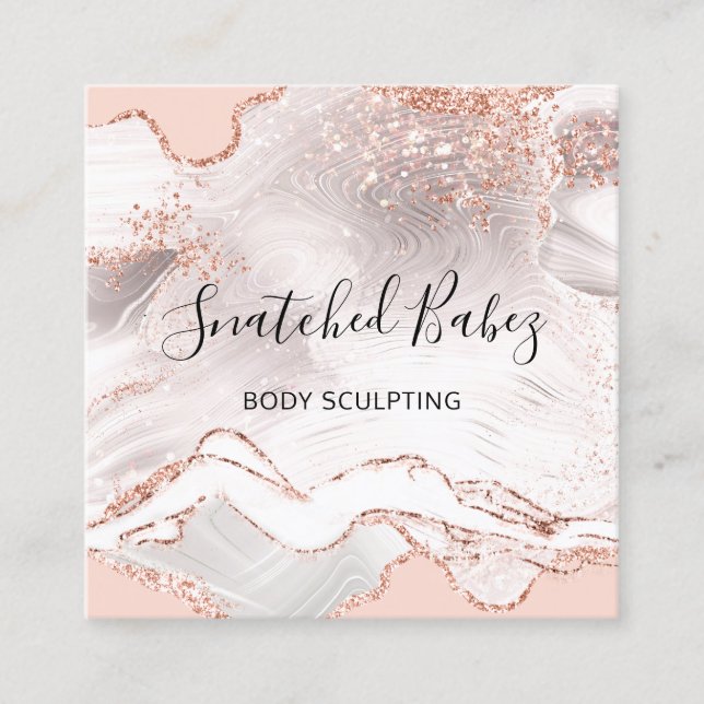 Body Logo Massage Sculpting SPA Marble QRCODE LUX Square Business Card (Front)