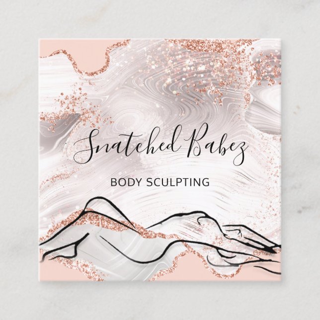 Body Logo Massage Sculpting SPA Marble QRCODE  Square Business Card (Front)