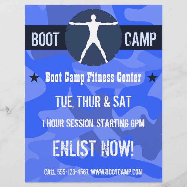 Body Madness Boot Camp Fitness Blue Camo Flyers (Front)