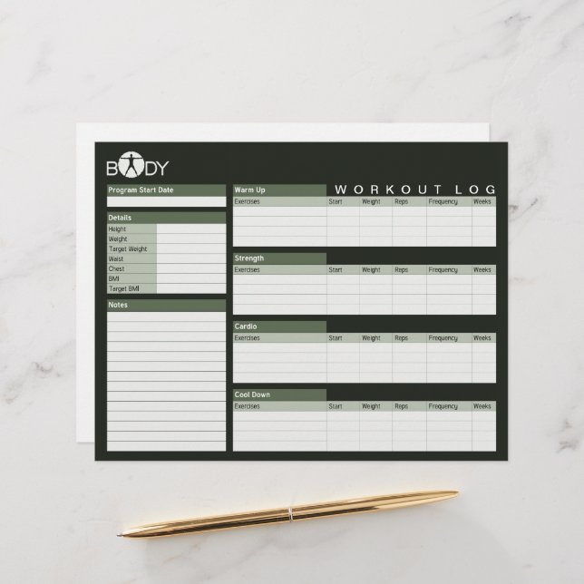 Body Madness Fitness Personal Workout Log Sheets (Front/Back In Situ)