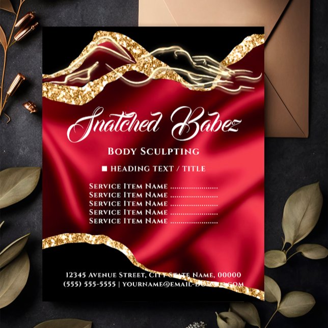 Body Massage Sculpting Logo Gold Price List  Flyer (Body Massage Sculpting Logo Gold Price List Flyer Service List FlorenceK Glitter Gold Effect SPA)
