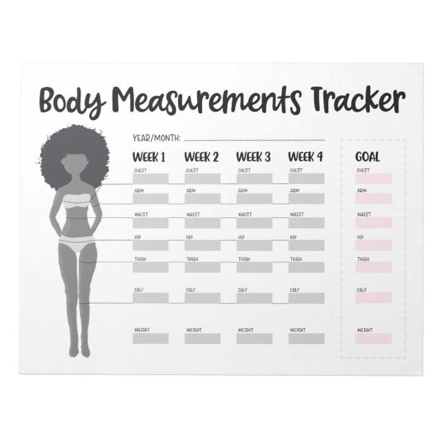 Body Measurements Tracker for Black Women Notepad (Front)