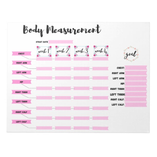 Body Measurements Tracker Notepad (Front)