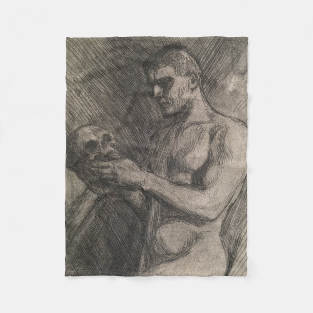 Body of a Man Holding a Skull (by Albert Edelfelt) Fleece Blanket (Front)