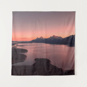 BODY OF WATER NEAR MOUNTAIN DURING SUNSET TAPESTRY