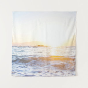 Body of water under sunset tapestry