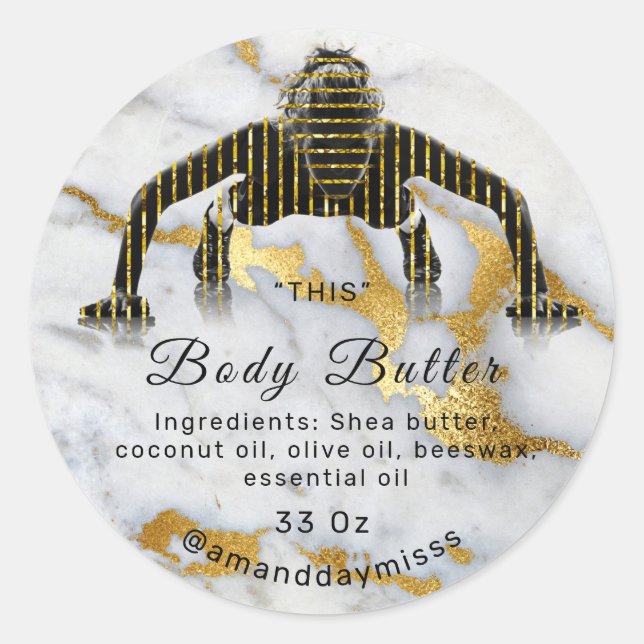 Body Oil Balm Cosmetic Fitness Care Gold Marble Classic Round Sticker (Front)