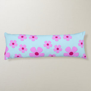 Body Pillow, Green Blue with Pink Flowers Cushion