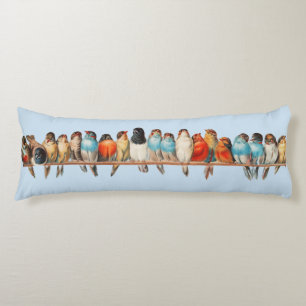 Body Pillow with Row of Birds on Light Blue
