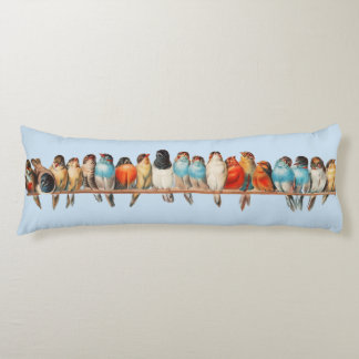 Body Pillow with Row of Birds on Light Blue 