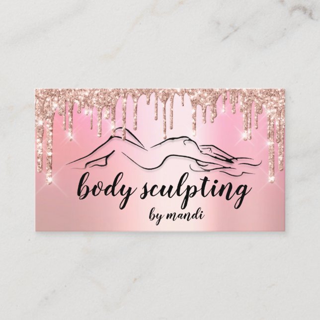 Body Sclupting Beauty Logo Glitter Drips Pink Business Card (Front)
