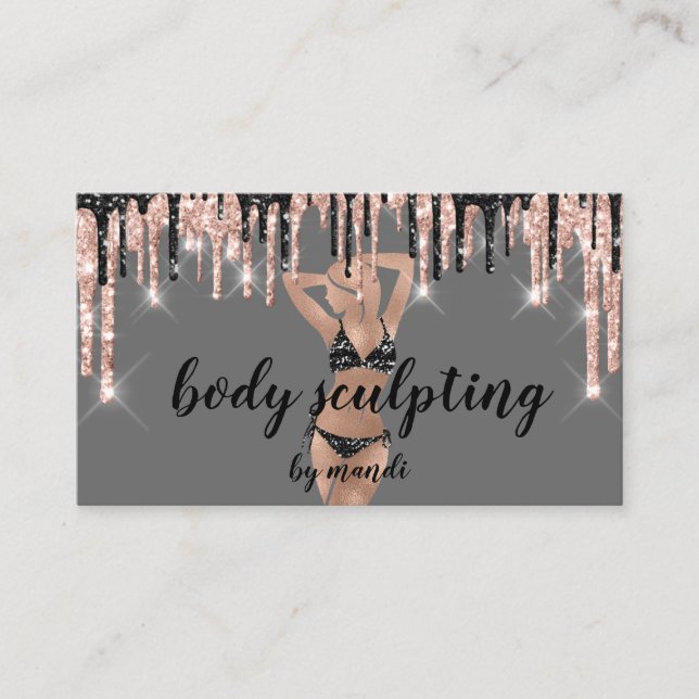 Body Sclupting Massage Logo Black Bikini QR Code Business Card (Front)