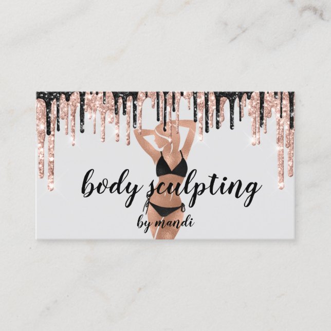 Body Sclupting Massage Logo Black Bikini QR Code Business Card (Front)