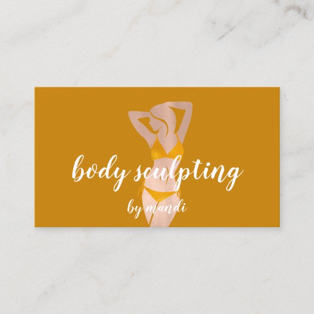 Body Sclupting Massage Logo Rose Yellow Bikini QR Business Card (Front)