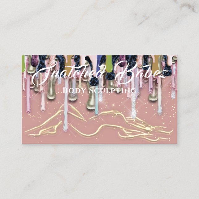 Body Sculpting Beauty Logo Massage Drips Blush  Business Card (Front)