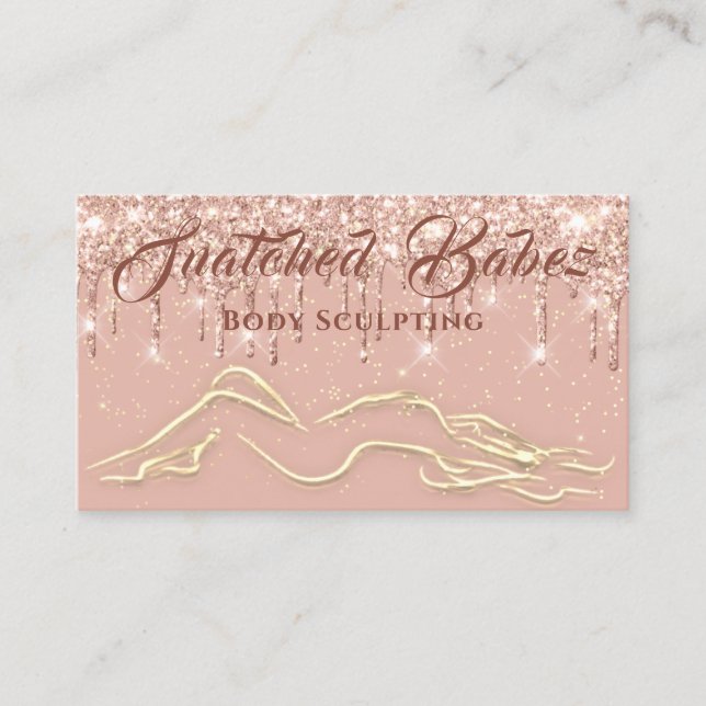 Body Sculpting Beauty Logo Massage Drips Gold Business Card (Front)