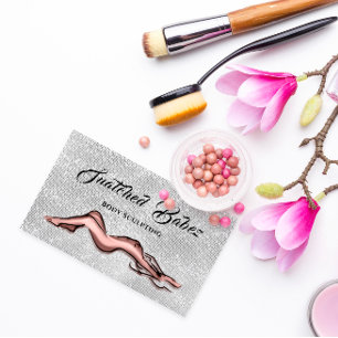 Body Sculpting Beauty Logo Massage Silver Rose  Business Card