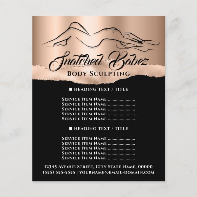 Body Sculpting Building Logo Rose Gold Price List  Flyer (Front)