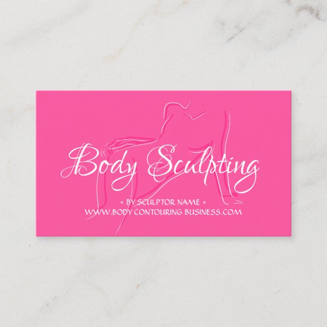 Body sculpting contouring woman skin neon pink business card (Front)