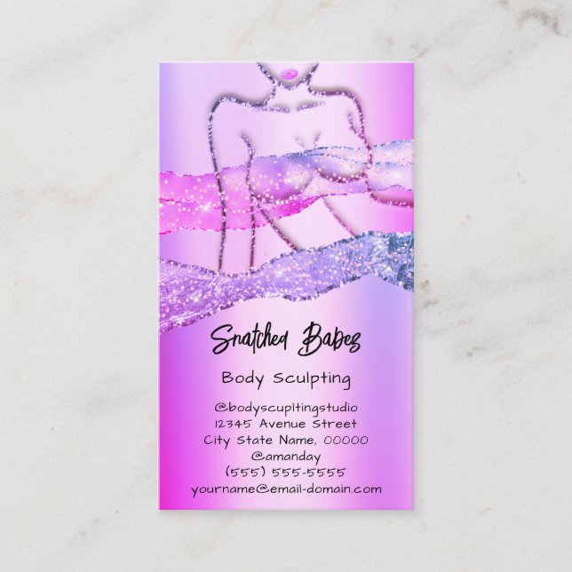 Body Sculpting Cosmetics Logo QR Pink Glitter Lips Business Card (Front)
