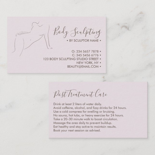Body sculpting lilac Post Pre Treatment Care Business Card (Front/Back)