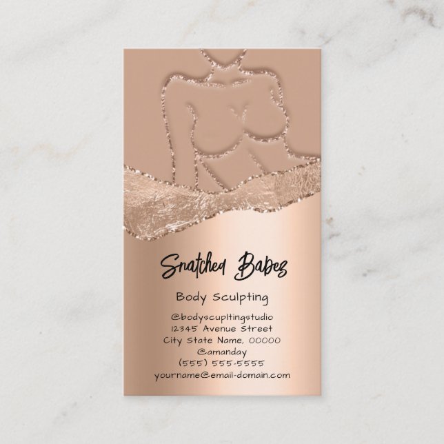 Body Sculpting Logo Gold QR Rose Glitter Wax SPA Business Card (Front)